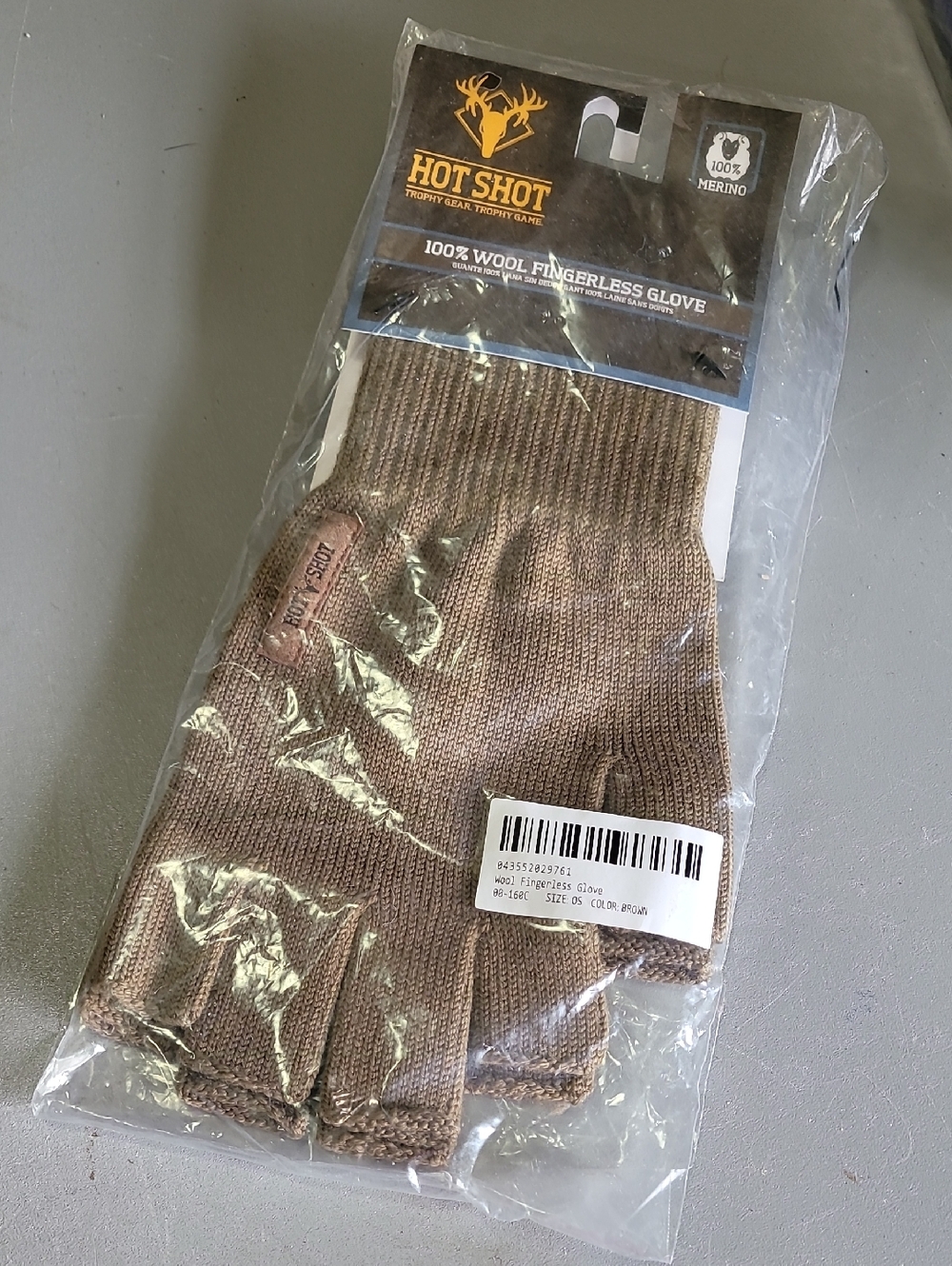 Hot Shot 100% Wool Fingerless Gloves - Brown Knit